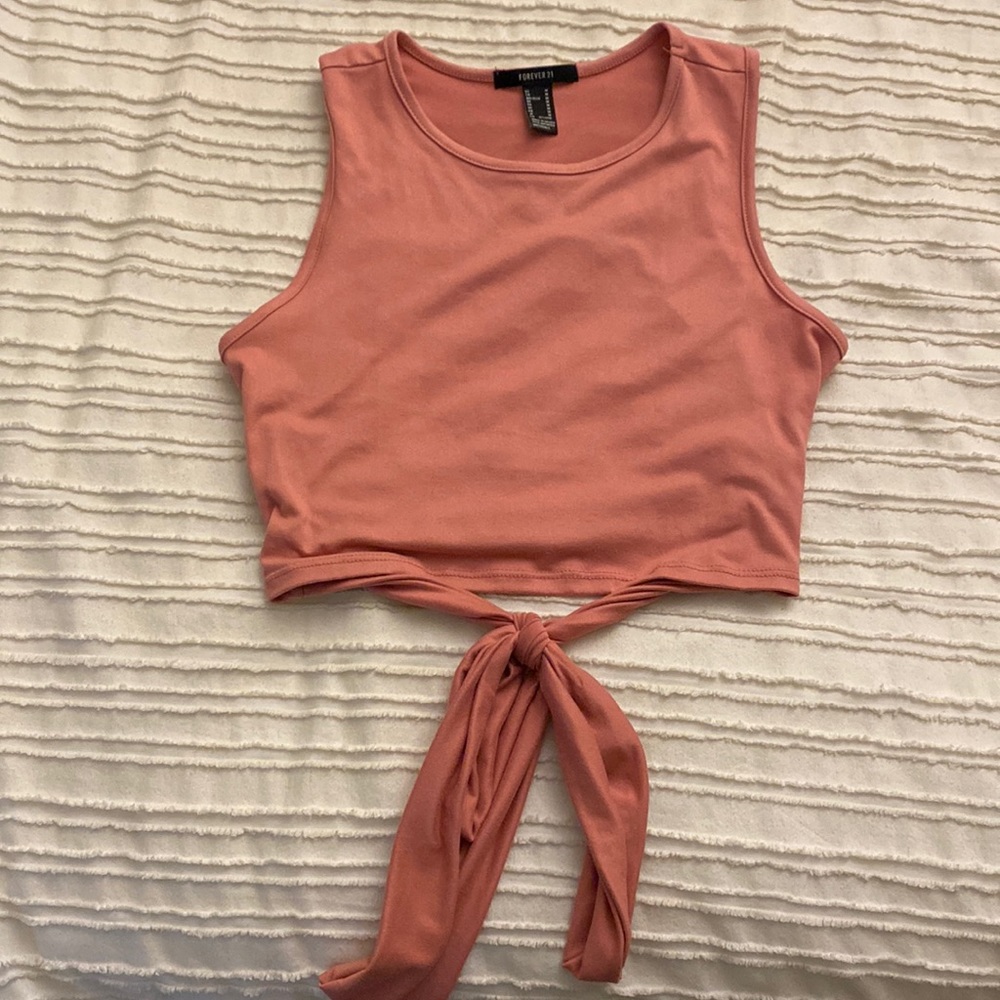 Forever 21 pink fitted tank top with tie in the back
